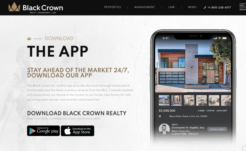 Black Crown Inc App on Website